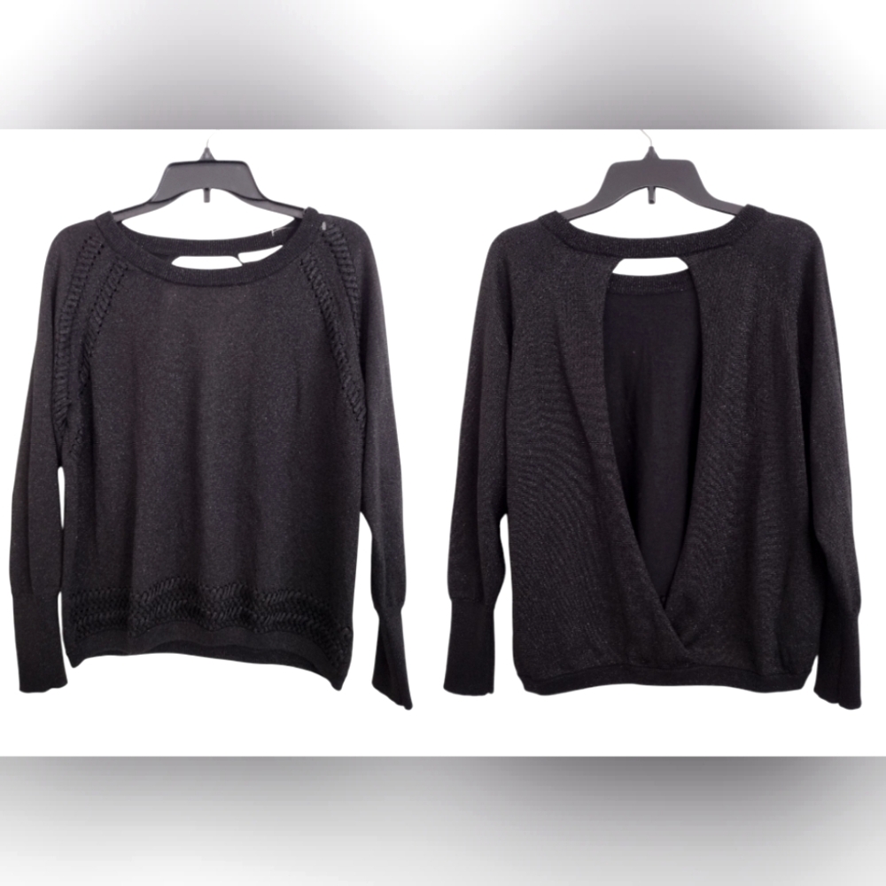 Townsen Black Metallic Silver Open Back Sweater Size Medium